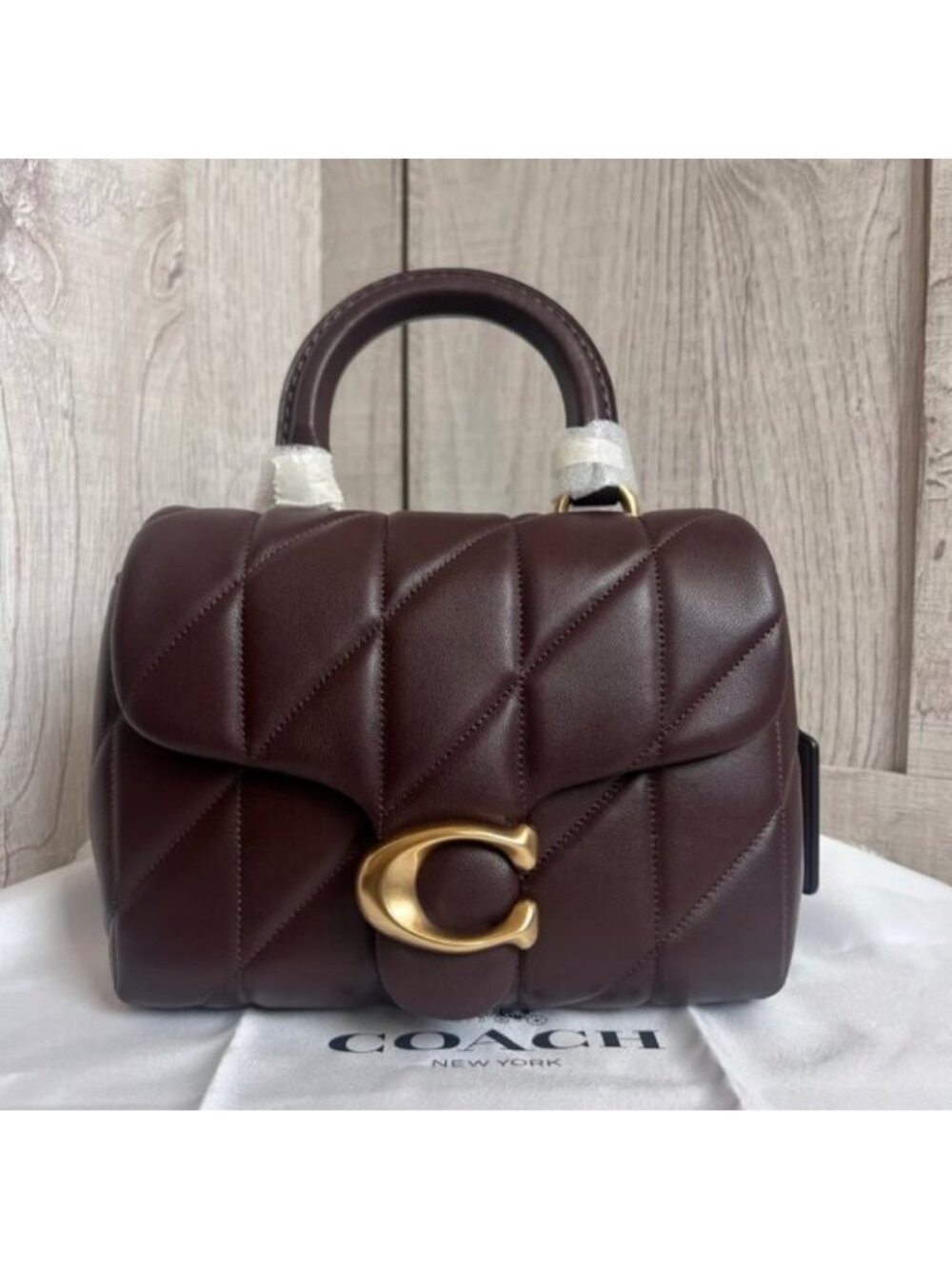 Coach Quilted Top-Handle Shoulder Bag in Chocolate Brown with Gold C